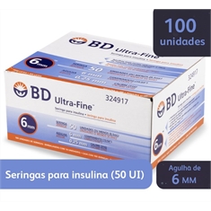 Seringa para Insulina BD Ultrafine 0,5mL (50UI) Agulha 6x0,25mm 31G - Caixa com 100 seringas
