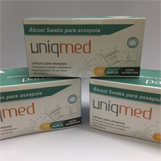 Alcool Swabs Uniqmed com 100 saches - PROMOPACK com 3 caixas - DIABETICA TIPO RUIM