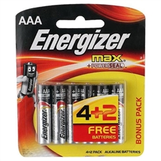 Pilha Alcalina AAA 1,5V Max Energizer - Cartela com 6 Pilhas