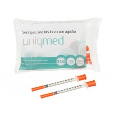 Seringa para Insulina Uniqmed 1mL (100UI) Agulha 6x0,25mm 31G - Pacote com 10 seringas
